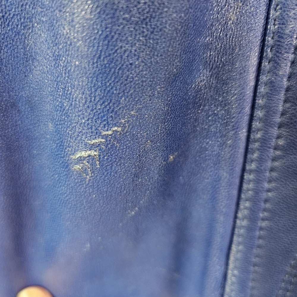 Vintage La Nouvelle Renaissance Playful Oversized Blue Leather Jacket  Large - Picture 9 of 14